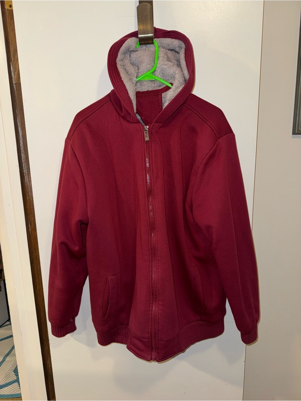 Women’s Maroon Plush Sherpa Lined Zip Up Hoodie Size XL